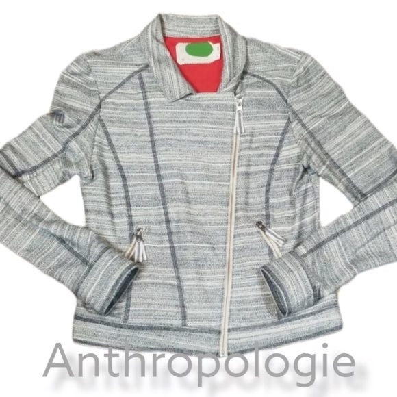 Anthropologie Gray Knit Moto Jacket Asymmetrical Zip Cotton Size Medium - Picture 4 of 7